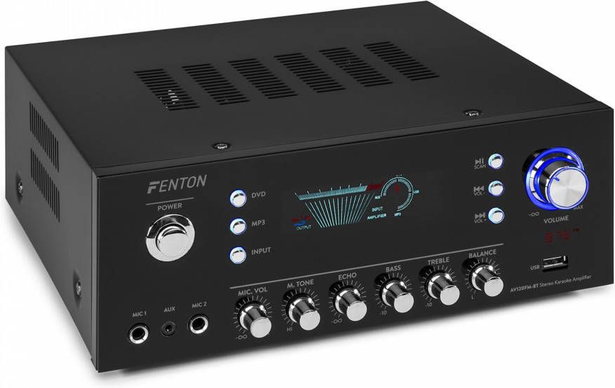 Fenton AV120FM BT 2 x 60W stereo hifi versterker met FM radio en karaoke