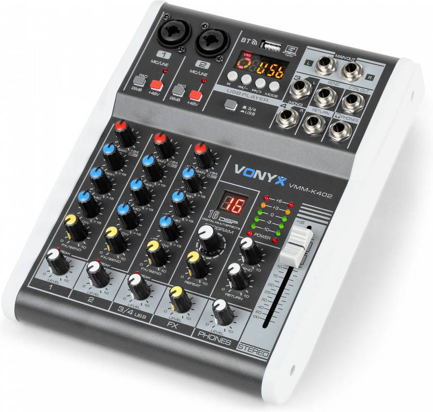 Vonyx VMM K402 4 kanaals muziekmixer met Bluetooth en effecten