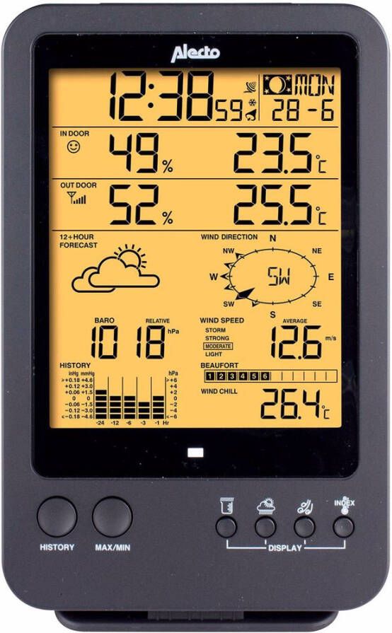 Alecto Professioneel Weerstation Met Draadloze Buitensensor Ws 4700 Zwart