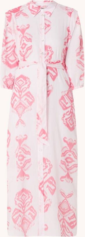 Beaumont Semi transparante midi blousejurk met print en strikceintuur