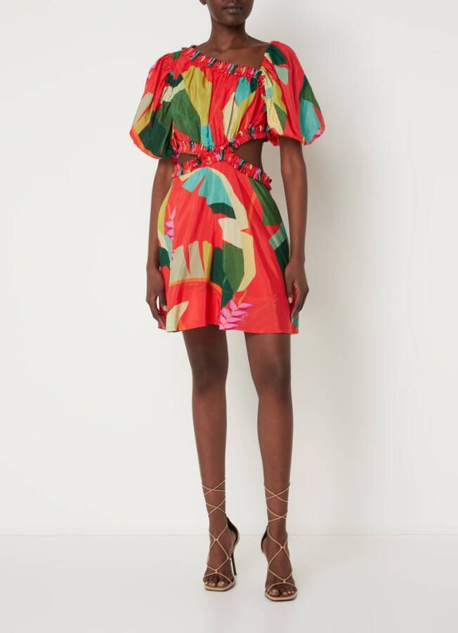 FARM Rio Heliconia asymmetrische mini jurk met bladdessin