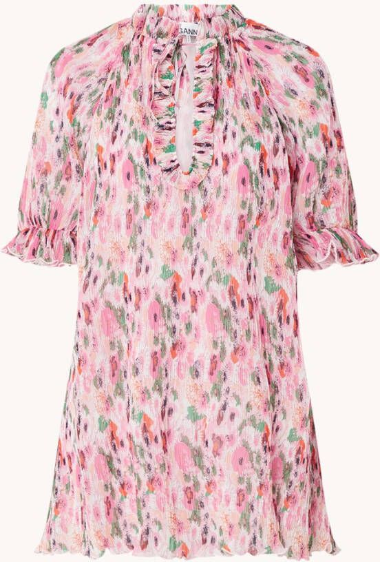 Ganni Mini tuniekjurk met plissé, en print