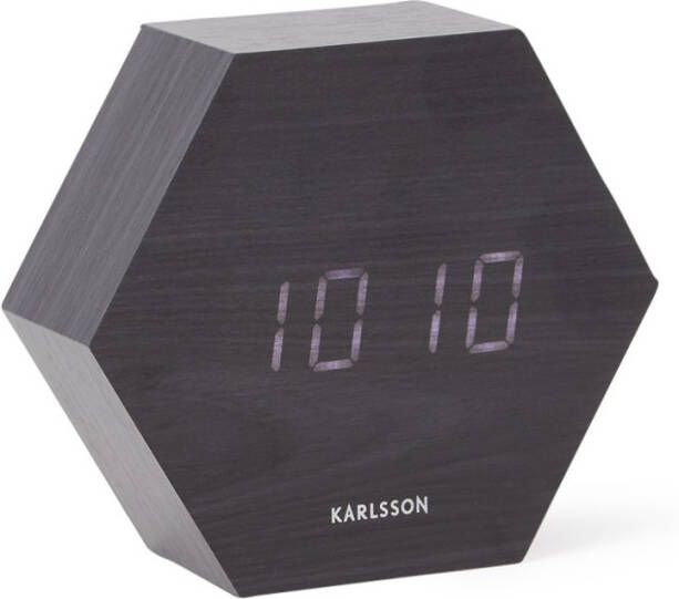 Karlsson Wekkers Alarm clock Hexagon veneer, white LED Zwart