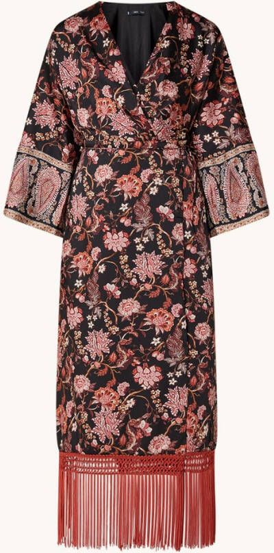 Mango Ubud maxi wikkeljurk met strikceintuur en franjes