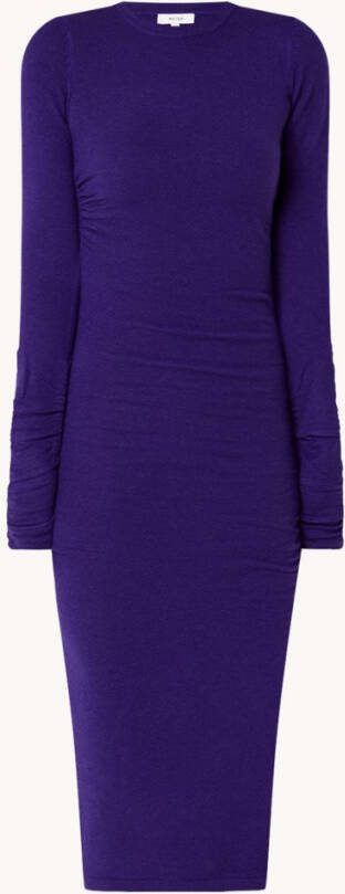 REISS Charley fijngebreide midi jurk in wolblend met plooidetail en split