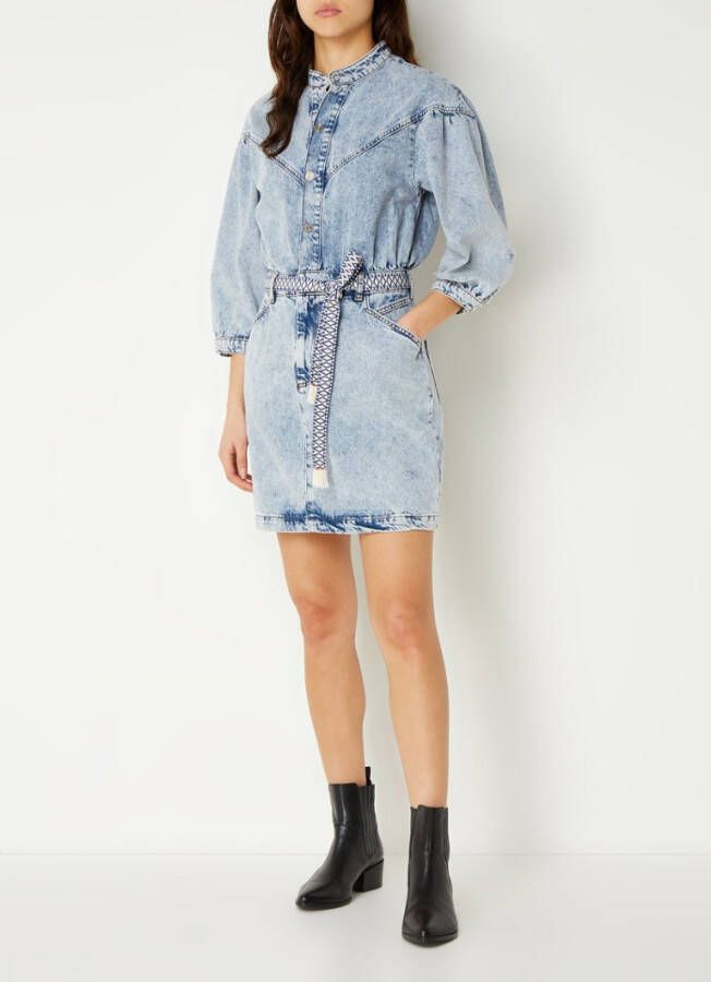 Scotch & Soda Lichtblauwe Mini Jurk WAshed Denim Trucker Shirt Dress With Belt