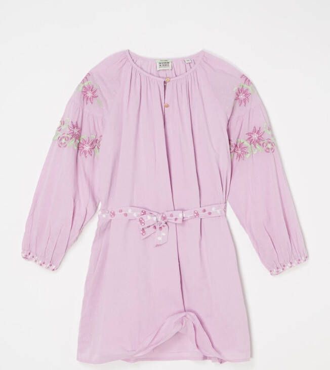 Scotch & Soda Lila Mini Jurk Long sleeved Lightweight Flower Embroidery Dress
