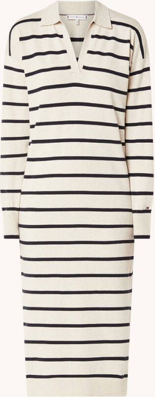 Tommy Hilfiger Fijngebreide midi jurk met streepprint en polokraag