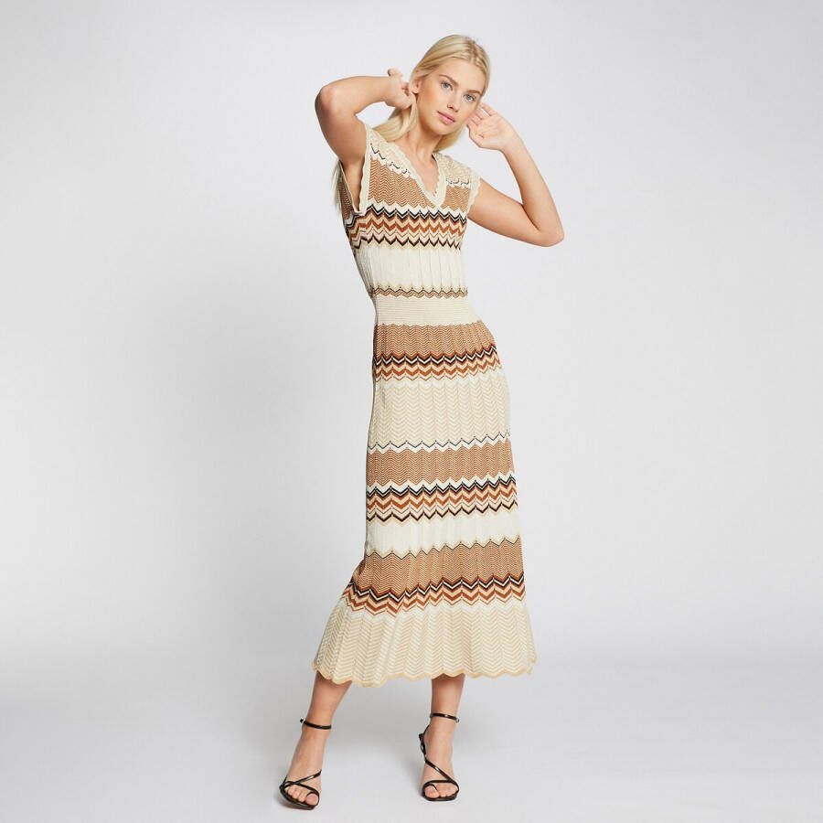 Morgan Lange jurk in gestreept tricot, korte mouwen