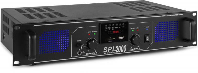 SkyTec SPL2000MP3 DJ PA versterker 2 x 1000W met USB MP3 speler