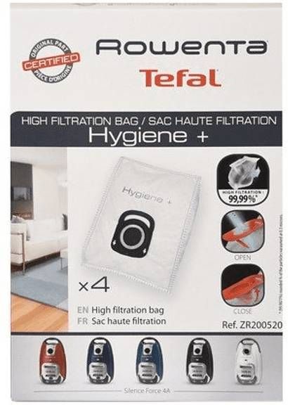 Rowenta Stofzak ZR200520 Hygiene + 4 stuks set, geschikt voor compact power, x trem power en silence force(ro64xx, ro63xx, ro68xx, ro39xx )