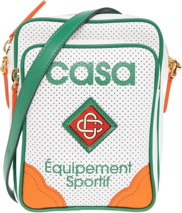 Casablanca Geperforeerde schoudertas met logo , Wit, Unisex