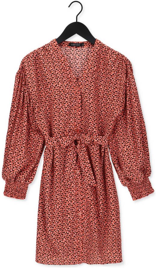 Ydence jurk Jace met stippen en ceintuur bruin/roze/zwart