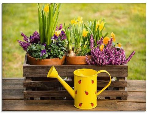 Artland Print op glas Houten kistje heide narcis gieter(1 stuk )