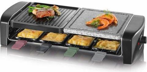 Severin Raclette RG 9645 Natuurlijke grilsteen, 8 raclettepannetjes met gekleurde grepen