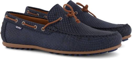 Floris van Bommel mocassins schoenen effen leer donkerblauw bruine veter