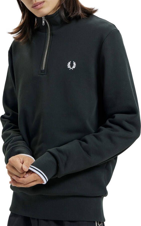 Fred Perry Sweater met halve rits en logoborduring