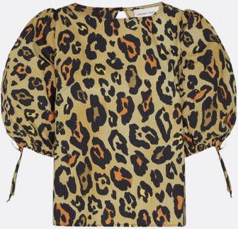 Fabienne Chapot geweven top Jascha met panterprint en plooien beige/lichtoranje