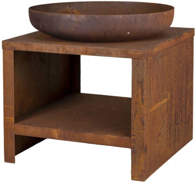 Esschert Design Vuurschaal met houtopslag 62 cm roestkleurig