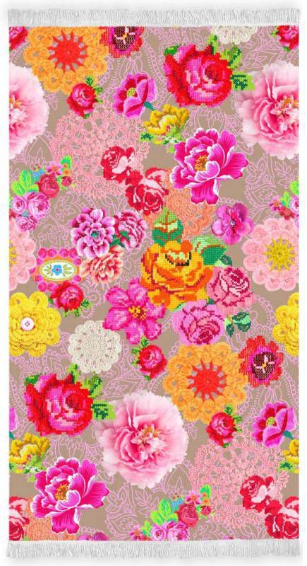 vidaXL Happiness Woodstock Strandlaken 100% Katoen Velours 100x180 Cm Multi