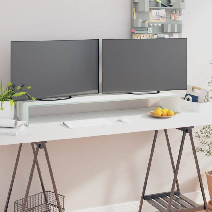 VIDAXL TV meubel/monitorverhoger wit 110x30x13 cm glas