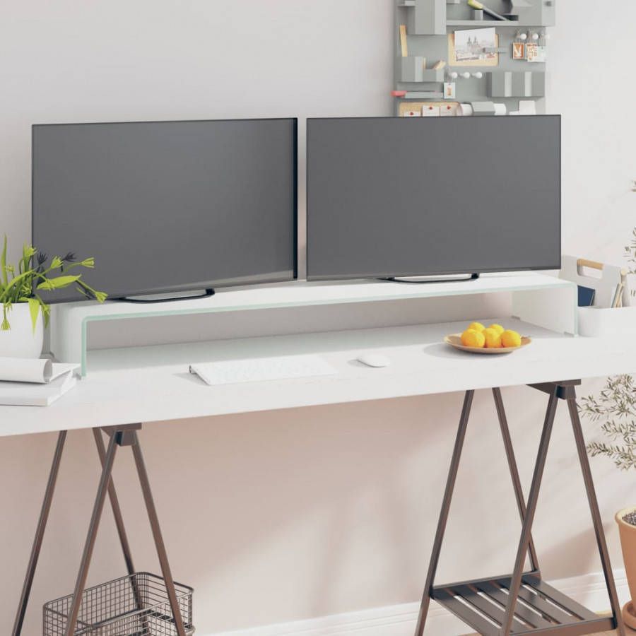 VIDAXL TV meubel/monitorverhoger wit 120x30x13cm glas
