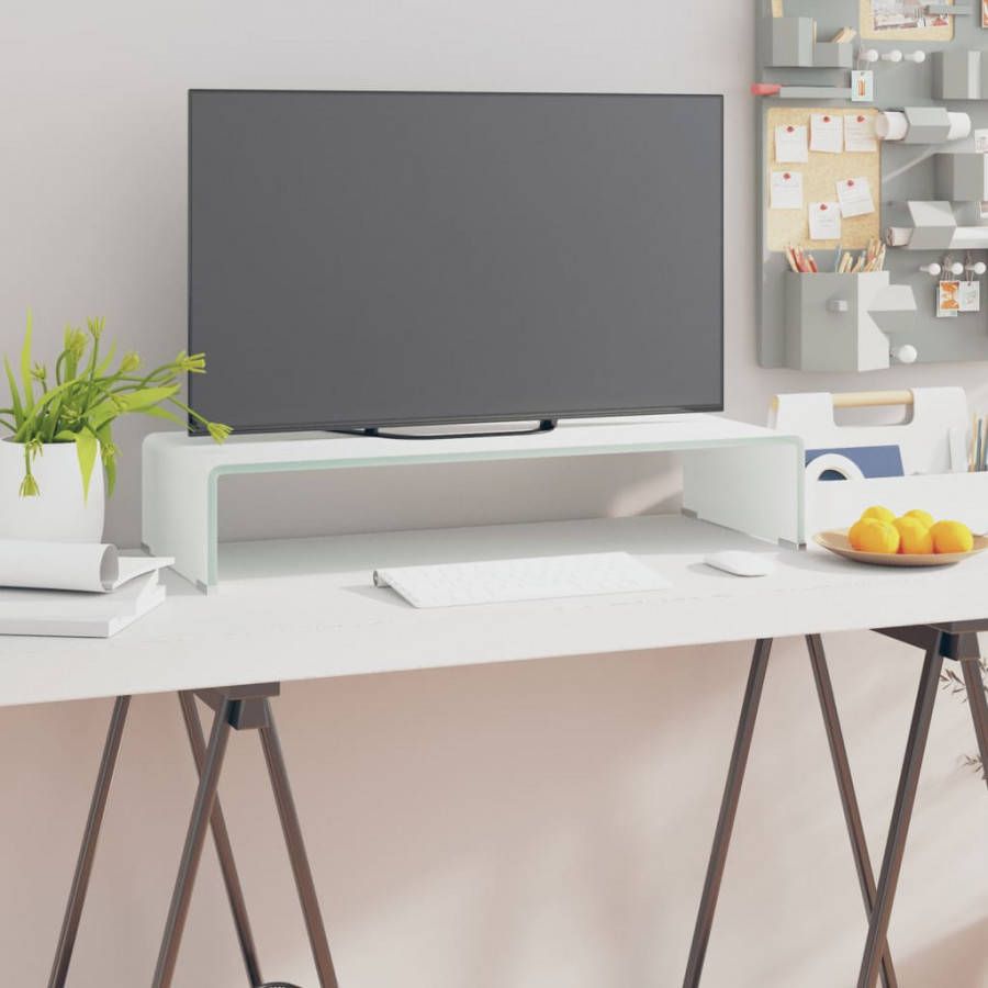 VIDAXL Tv meubel/monitorverhoger wit 70x30x13 cm glas