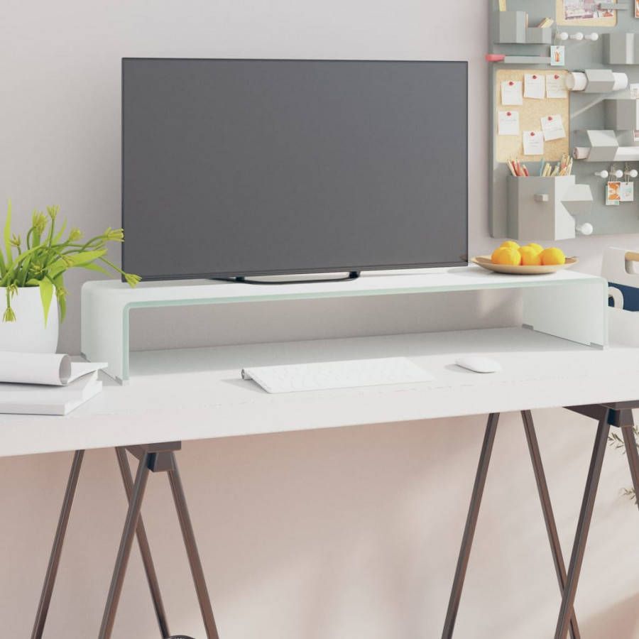 VIDAXL Tv meubel/monitorverhoger wit 90x30x13 cm glas