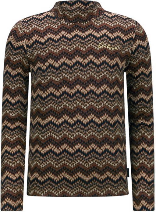Retour Denim longsleeve Fleur met all over print toffee bruin/lichtbruin